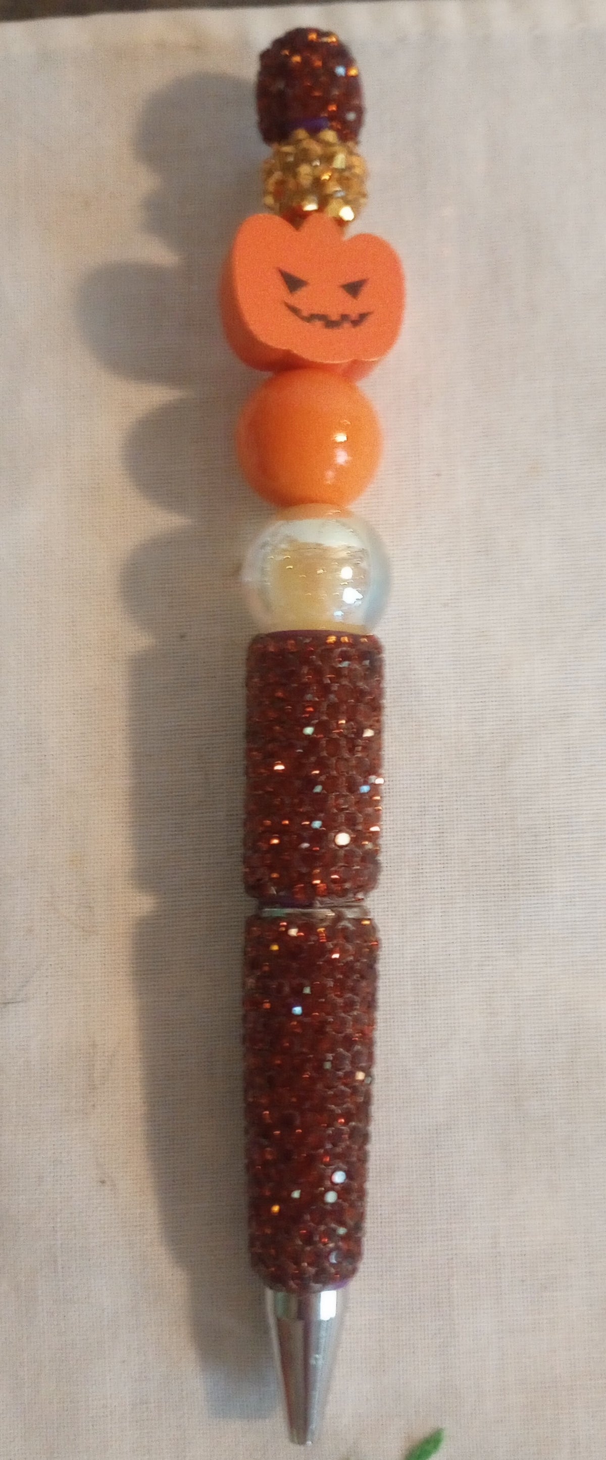 The Lady Sue Orange Beaded Jack O Lantern Pen