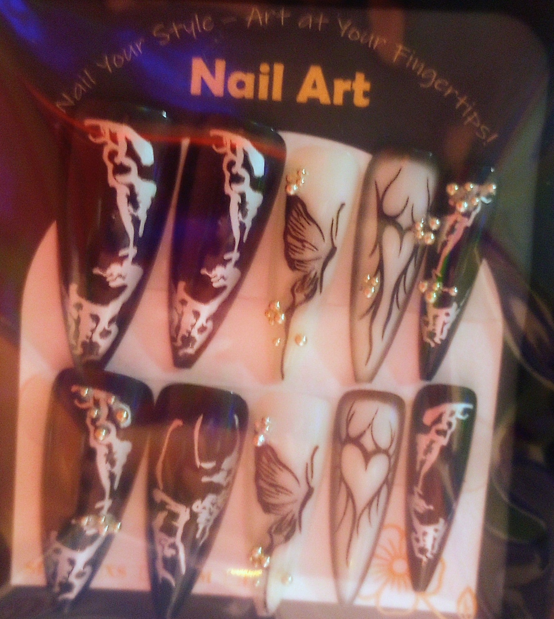 Butterflies In Black Nail Set, Size L