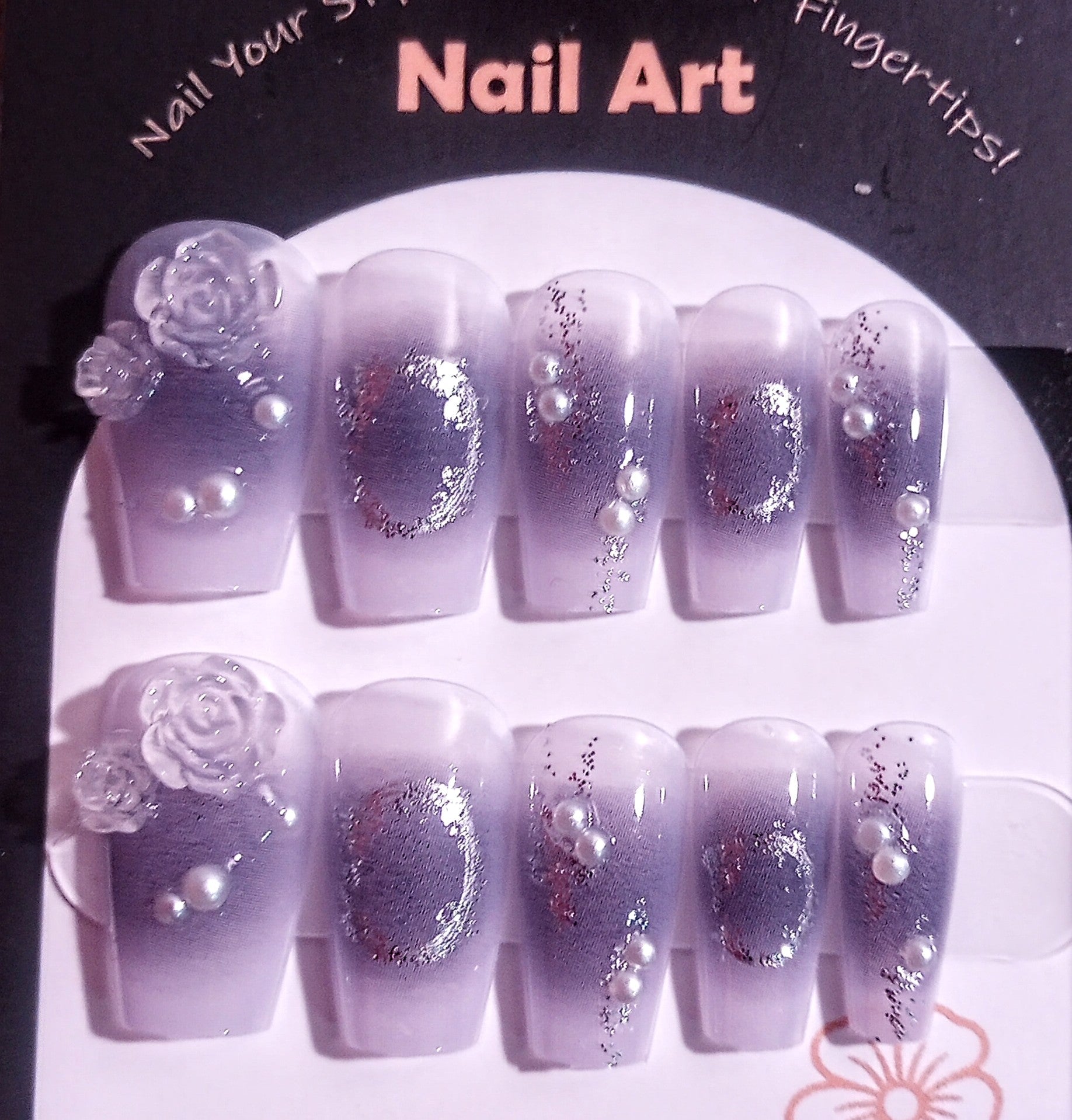Flowers and Pearls Nail Set Size M