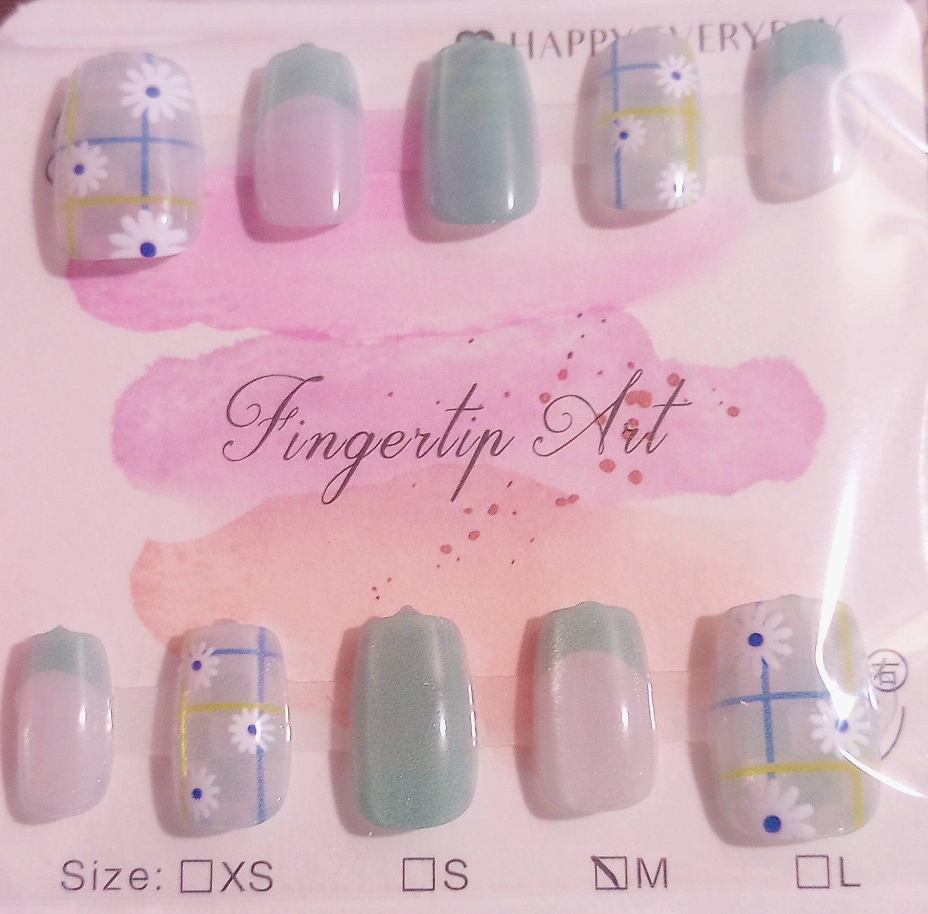 Daises In Blue Nail Art Set, Size L